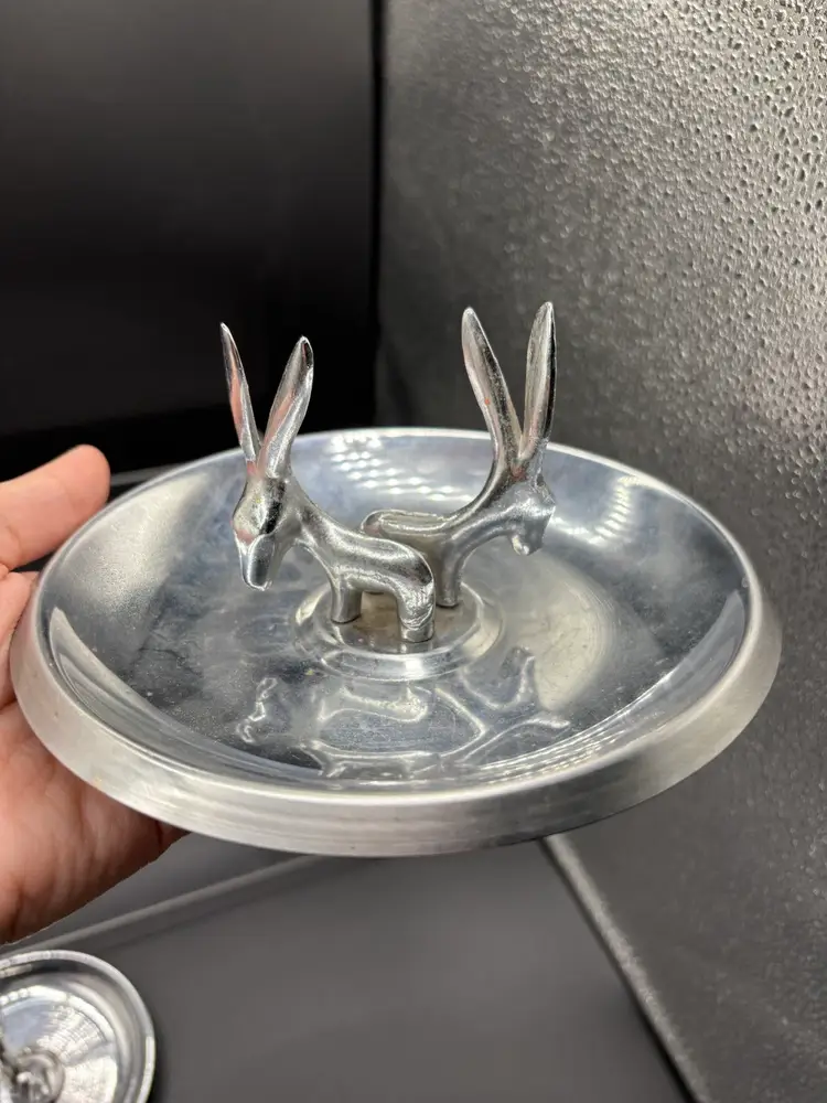 Art Deco Large Donkey Pincherette Ashtray Chrome 6.5” X 3”