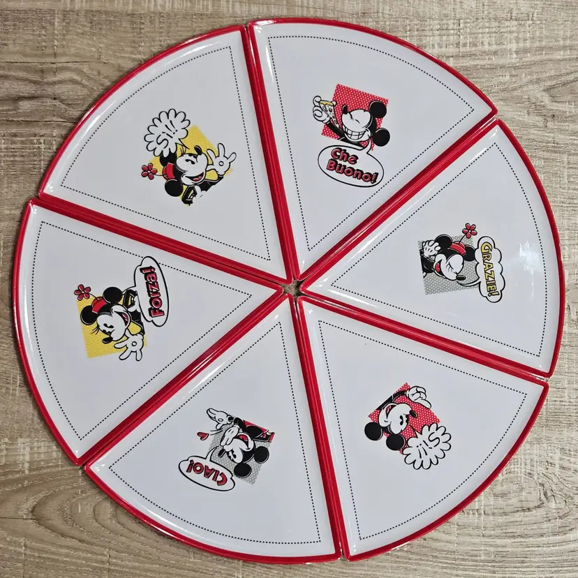 Disney Parks Mickey Minnie Mouse Melamine Pizza Plates, Set of 6