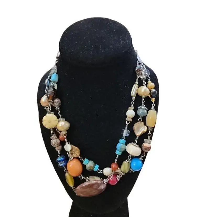 Stunning 3 Strand Multi Bead Necklace Tourmaline Glass Variety Quality S Hook