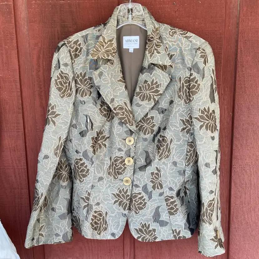 Armani Collezioni, Size 10, Bronze Floral Blazer. Made In Italy.