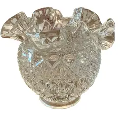 Fenton Clear Diamond Cut Rose Bowl Vase With Ruffled Rim 4 1/2” X 5”
