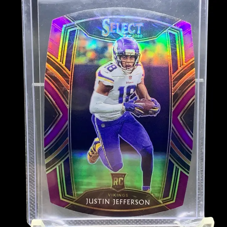 20 Select Justin Jefferson Club Level Purple Die-Cut RC. Minnesota Vikings.