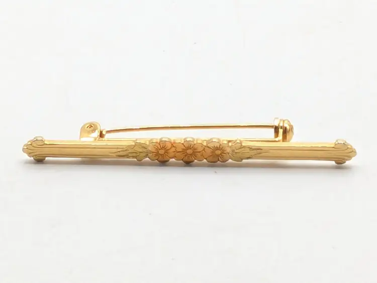Vintage Gold Tone Floral Bar Pin Jewelry