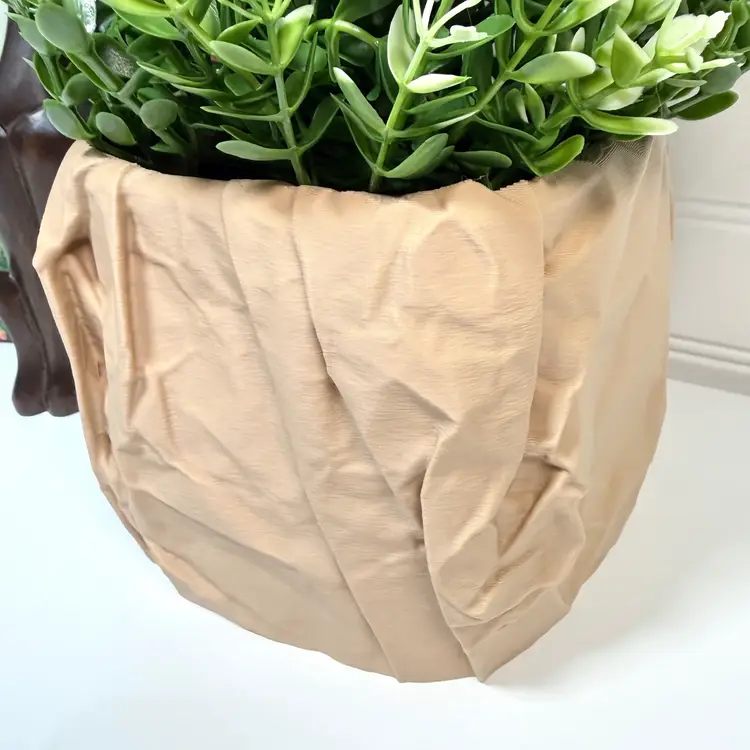 Crumpled Paper Pot, Cachepot Planter, Square Indoor Tabletop Plant Pot, Wrinkled Brown Bag Look
