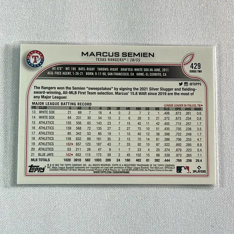 2022 Topps Series 2 Photo Variation Marcus Semien #429