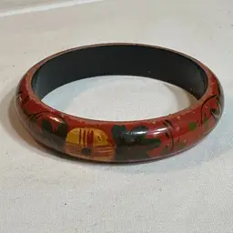 Handmade In India Wooden Bangle Reddish With Floral