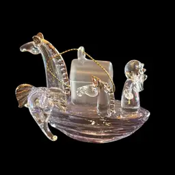 Adorable Art Glass Noah’s Ark Ornament 3.5”