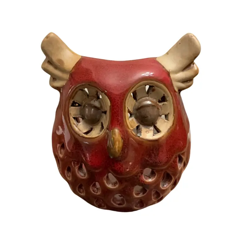 Fancy Big Ear Ceramic Owl Tea Light/Votive Candle Holder 4.25” x 4”