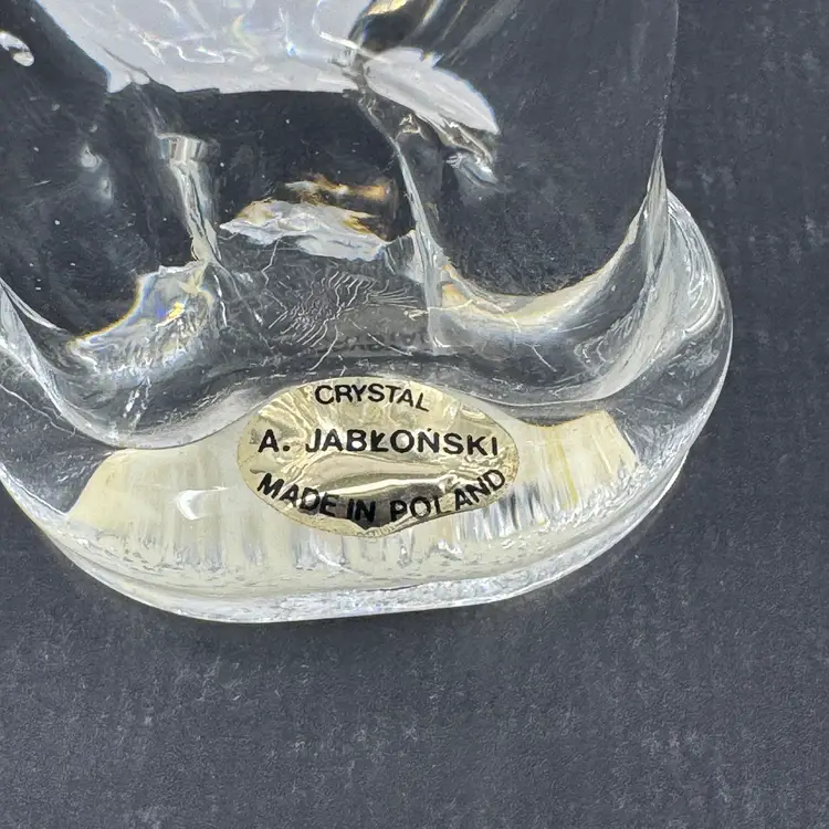 A clear crystal glass elephant figurine by A. Jablonski, made in Poland.