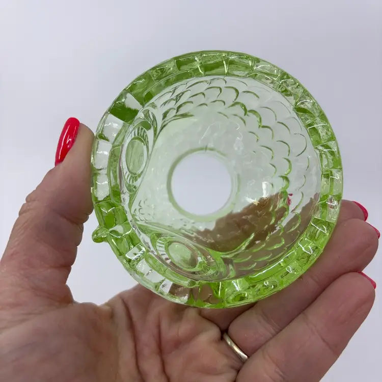 Green Uranium Glass 2 Piece Owl Fairy Lamp ~ Fenton Mold 4”