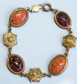 Accessocraft Vintage Millefiori, Faux Pearl & Faux Coral Bracelet Free Shipping