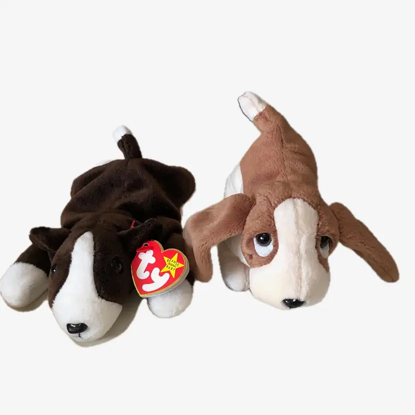 Ty Beanie Babies Dog Bundle "Bruno" Bull Terrier "Tracker" Basset Hound 1997 RETIRED