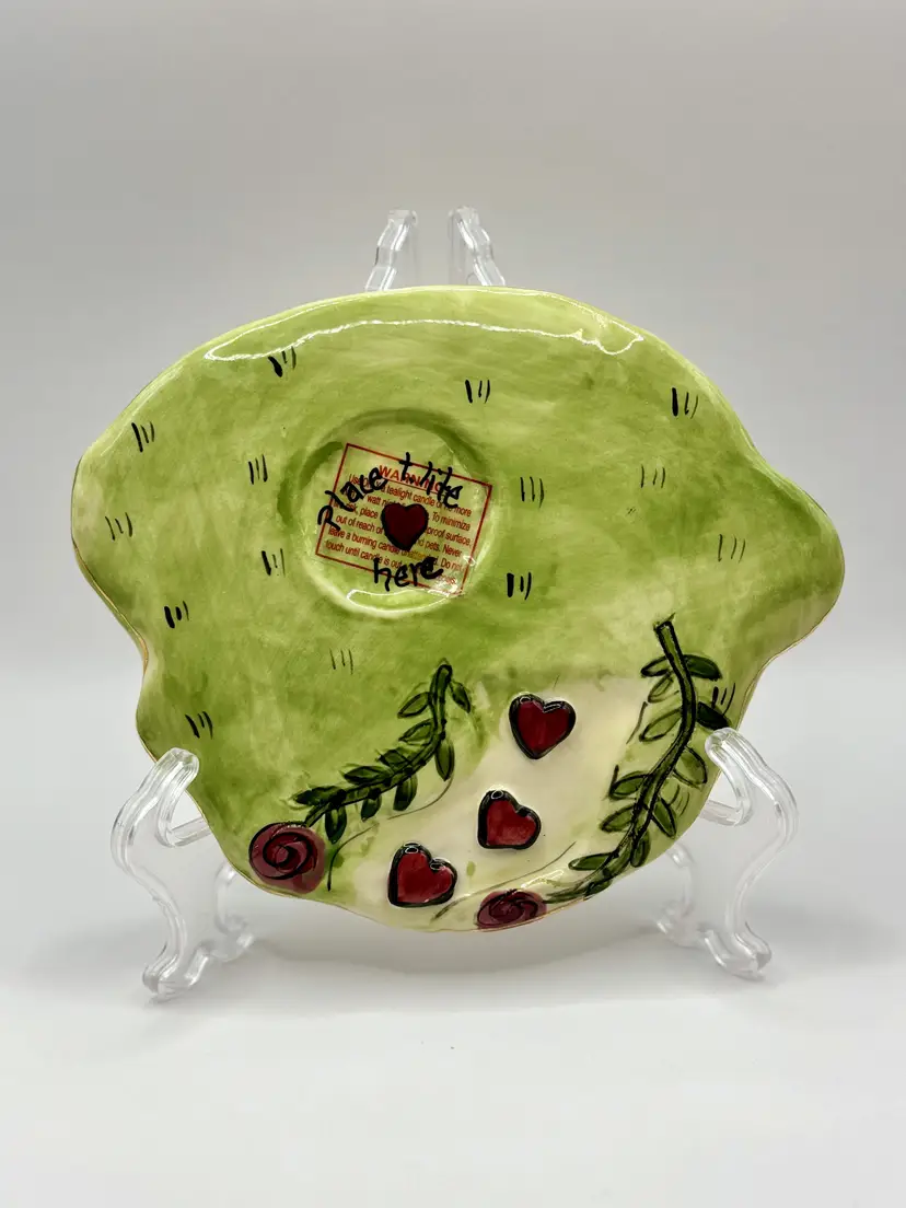 Vintage Hearts And Roses House Tealight Votive Candle Plate Tray (only) Hand Painted, By Blue Sky, Made In China, MPN CV50896