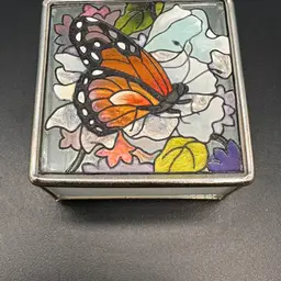 Train Appreciation! Amia Studios Hand-Painted Hinged Butterfly mirror Trinket Box