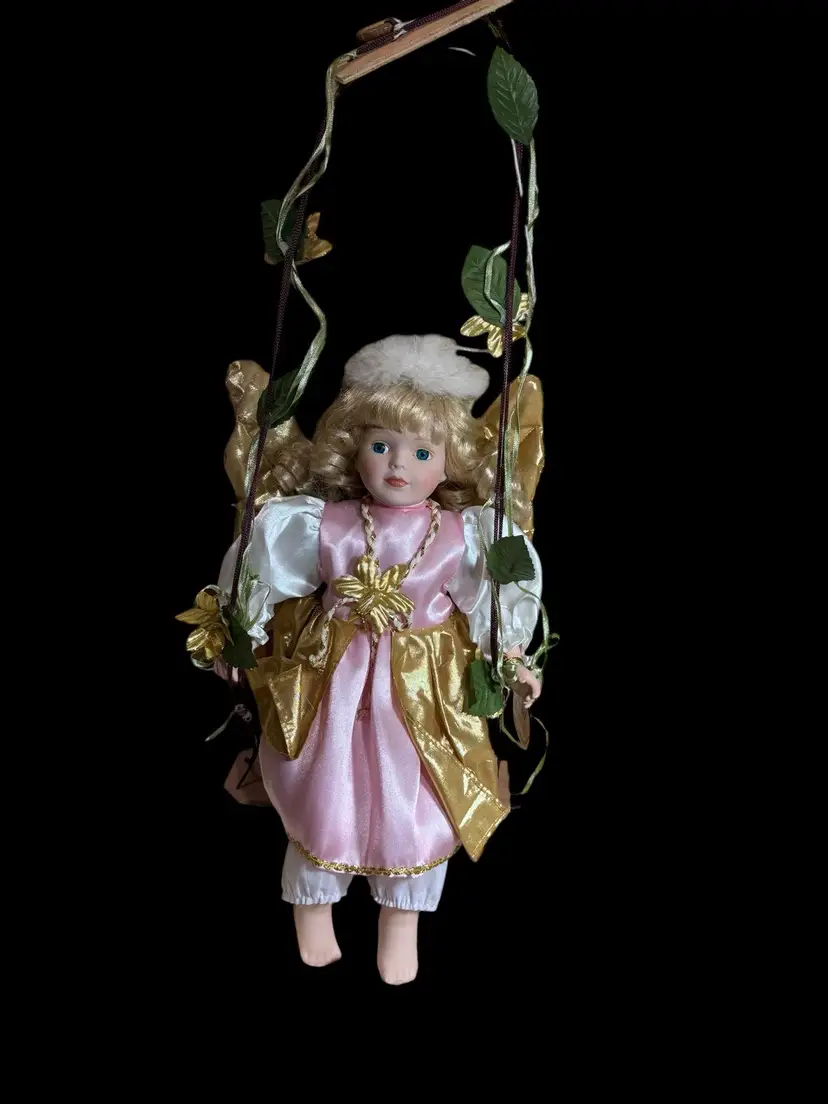 Vintage Hanging Swing Porcelain Angel Doll