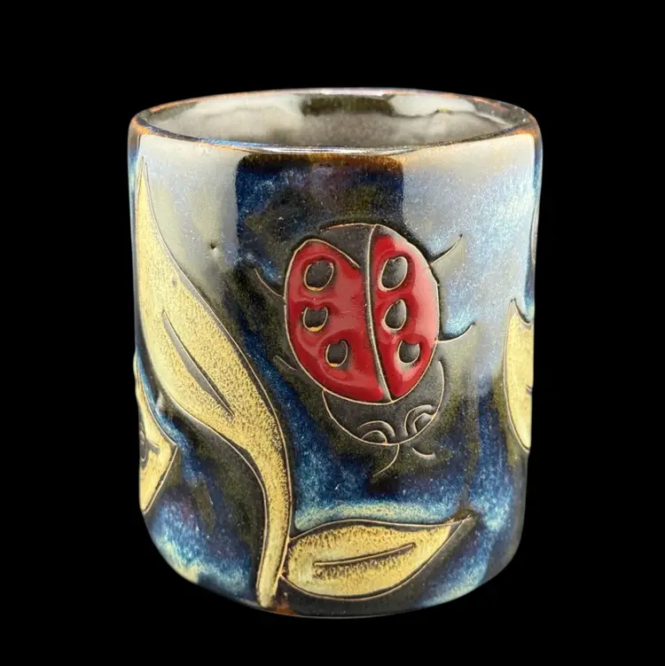 Mara Mug Ladybugs And Leaves Mug Mexico Signed 4 X 5 1/2"