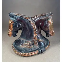 Gladys 2 Tone Cast Bronze Book Ends '46 Hollow Horse Head Equestrian Western Animal Decor