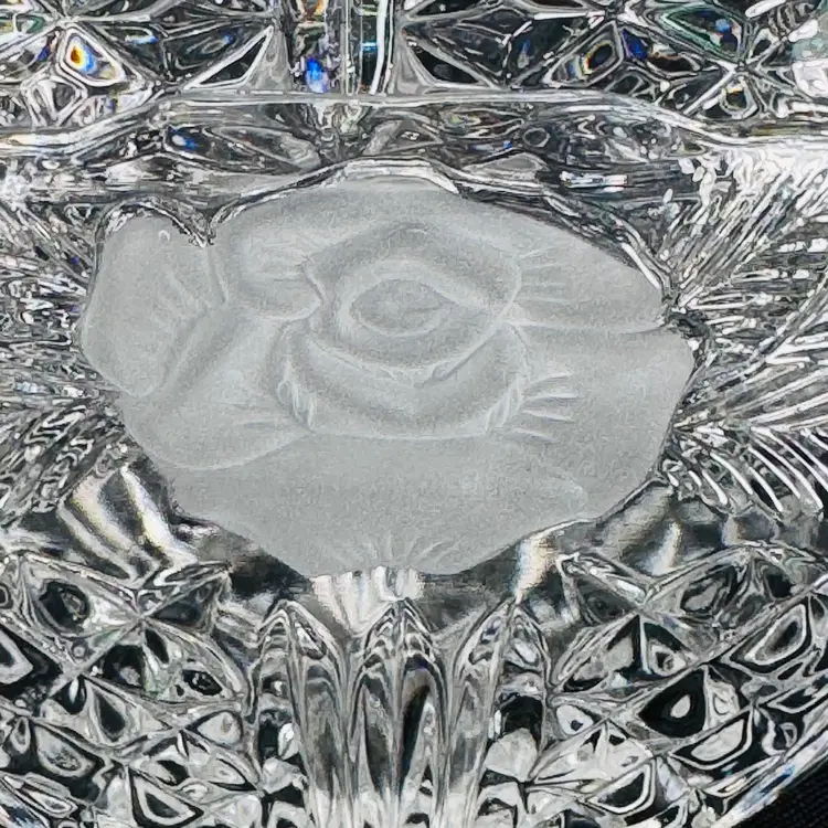 Crystal Candy Dish With Frosted Rose Design