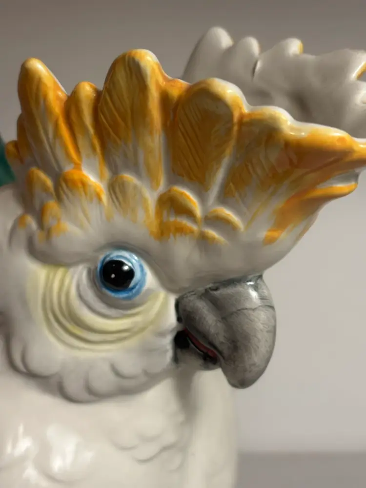 Vintage Fitz & Floyd Ceramic Cockatoo Bird Pitcher 1.25 Quart 10" H