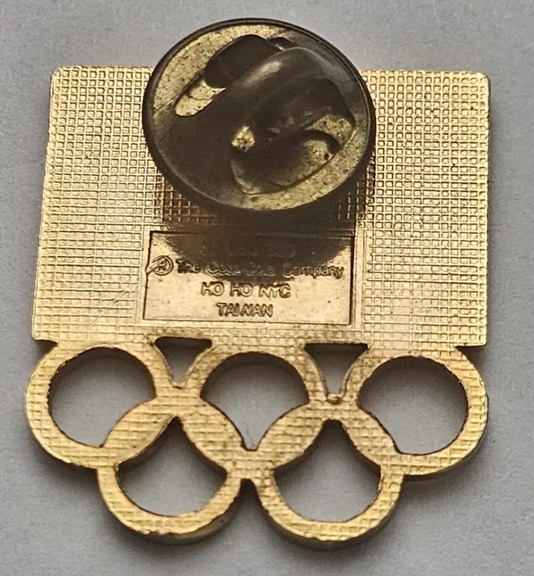 Vintage Coca-Cola Olympic Rings Red & Gold-Tone Enamel Lapel Pin
