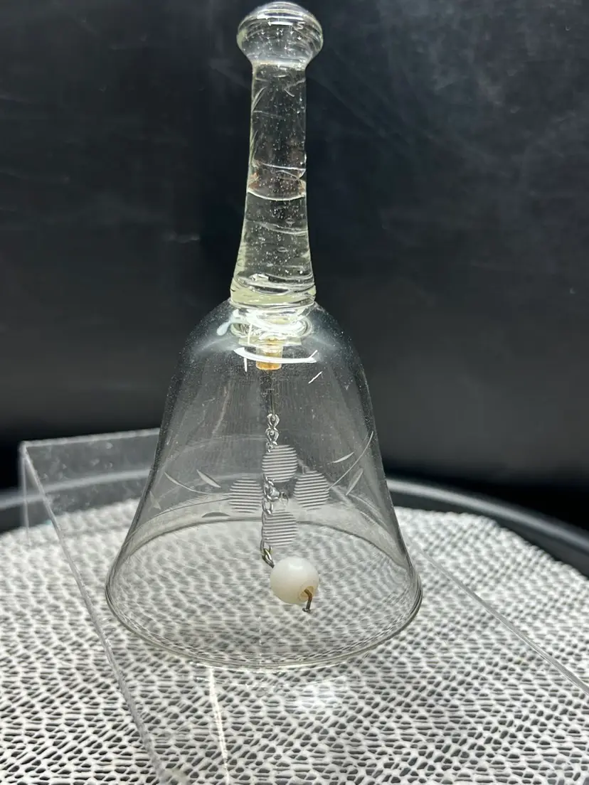 Vintage Needle Etched Crystal Bell With Swirl Handle