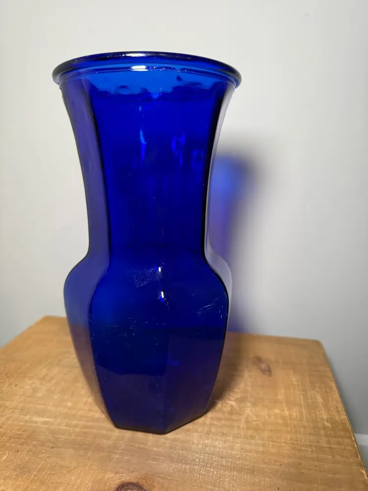 Cobalt Blue Glass 8-Sided Hexagon Panel Vase