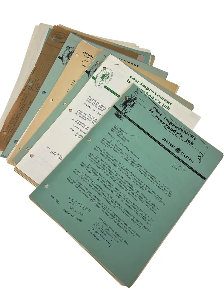 GE Defense Electronics Cost Improvement Letters & Award Docs 1950s–80s Lot