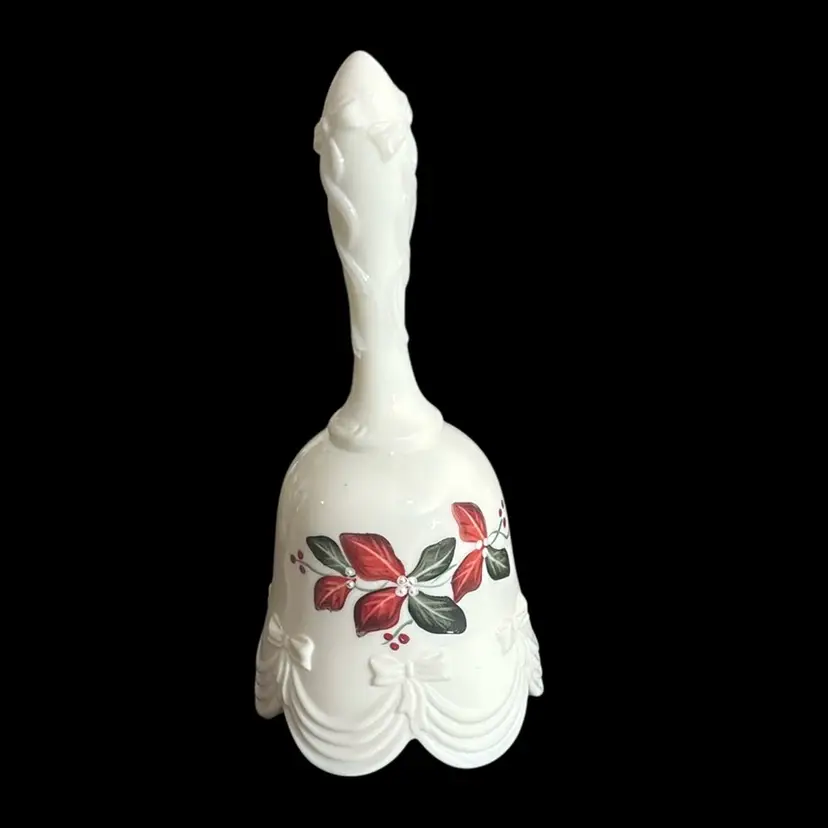 Fenton Poinsettia Bell Hand Painted And Signed