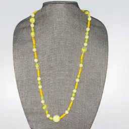 Miriam Haskell Yellow Bead And Glass Necklace Hand Knotted.