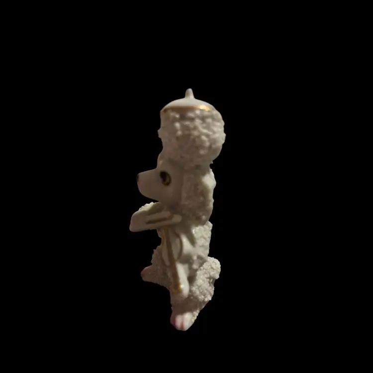 White Spaghetti Porcelain Poodle Figurine Playing Violin