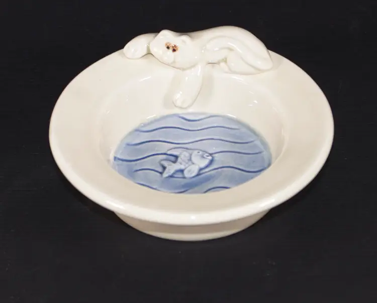 Vintage Fitz and Floyd Cat-Fish Bowl Porcelain 4.75" Diameter 1972
