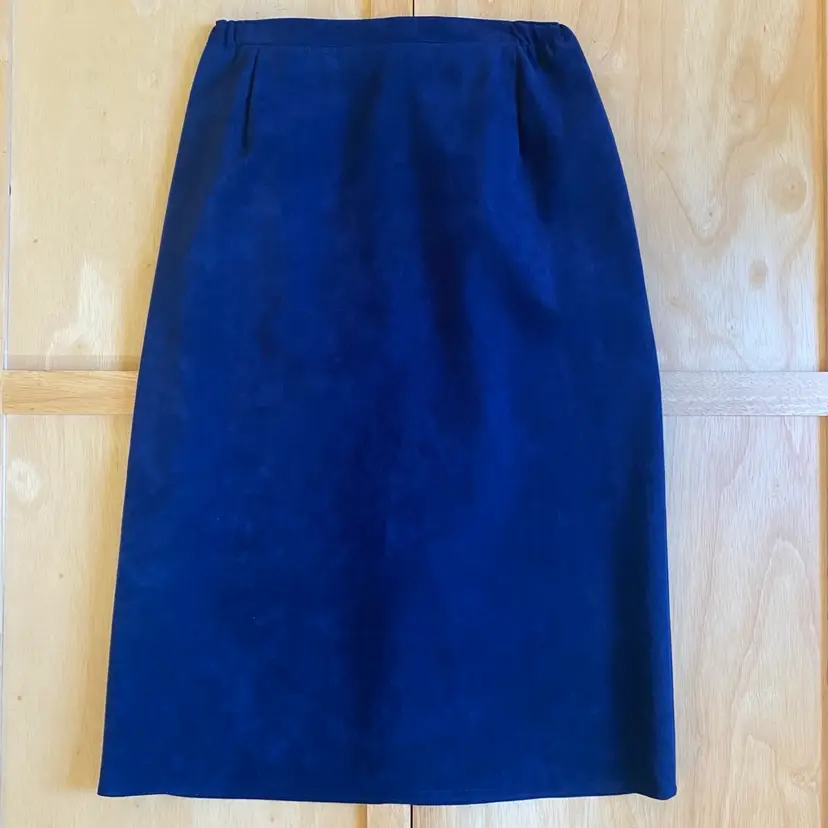 Women's Mid-Length A-Line Dark Blue Faux Suede Vintage Skirt Elastic Waistband