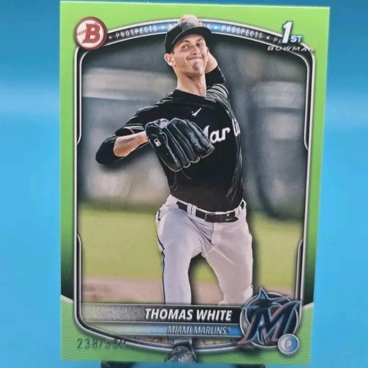 Thomas White 2025 Bowman 1st Bowman Neon Green Border 238/399 Miami Marlins