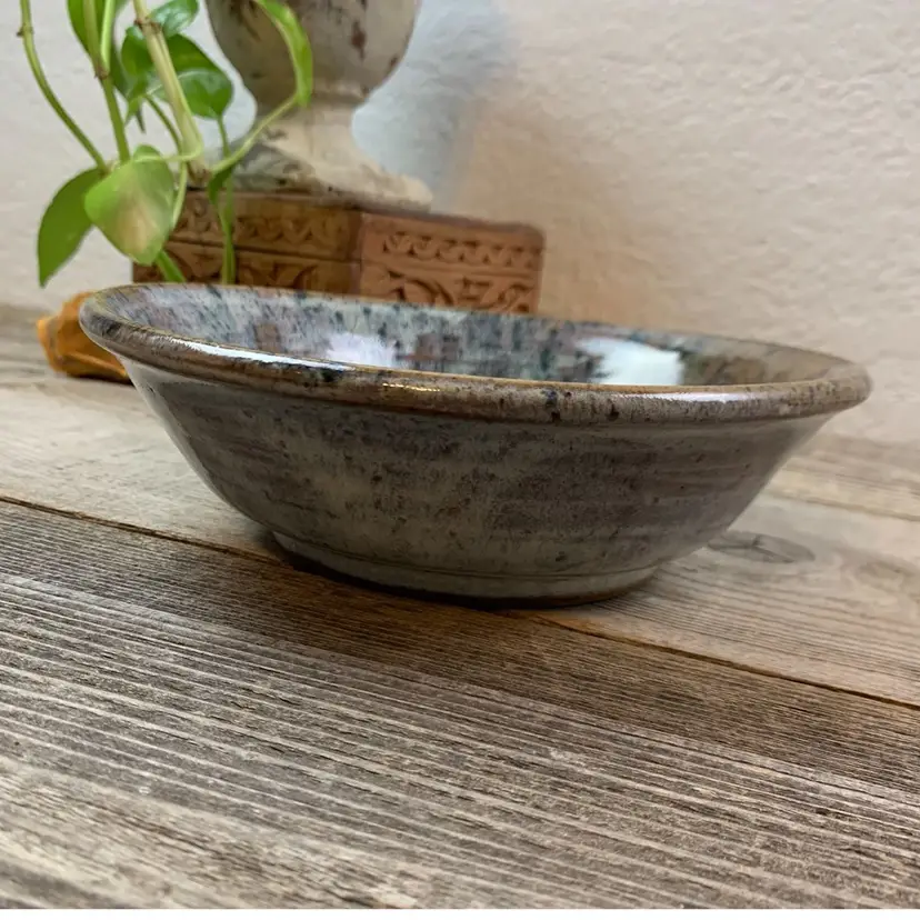 Vintage Art Pottery Bowl signed D Wesley 89 Blue and Brown Glaze