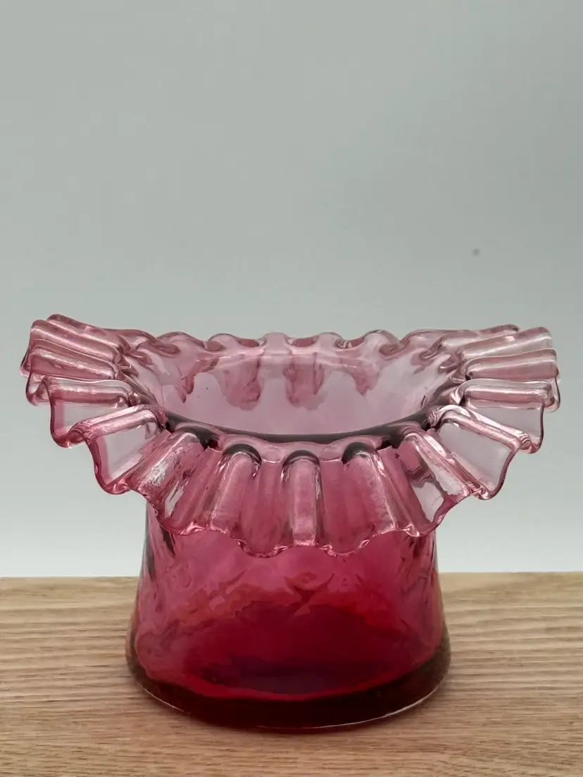 Fenton Cranberry Ruffle Hat Vase
