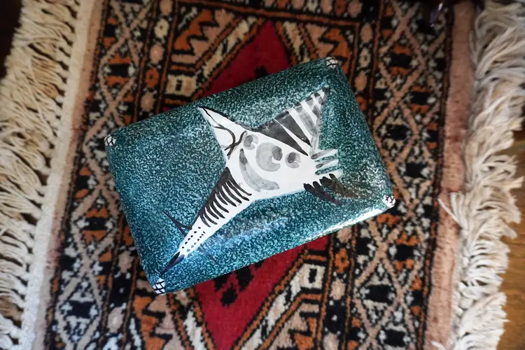 1960s Italian Art Pottery Jewelry Box | Vintage Italian MCM Ceramic Box | Mid-Century Bitossi Style Jewelry Box Signed Italy Pottery