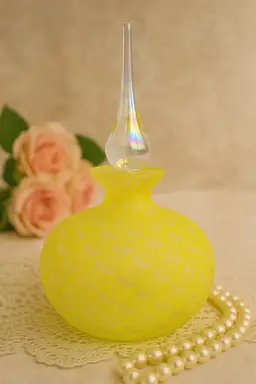Vintage Handblown Art Glass Perfume Bottle – Yellow Frosted with Iridized Stopper