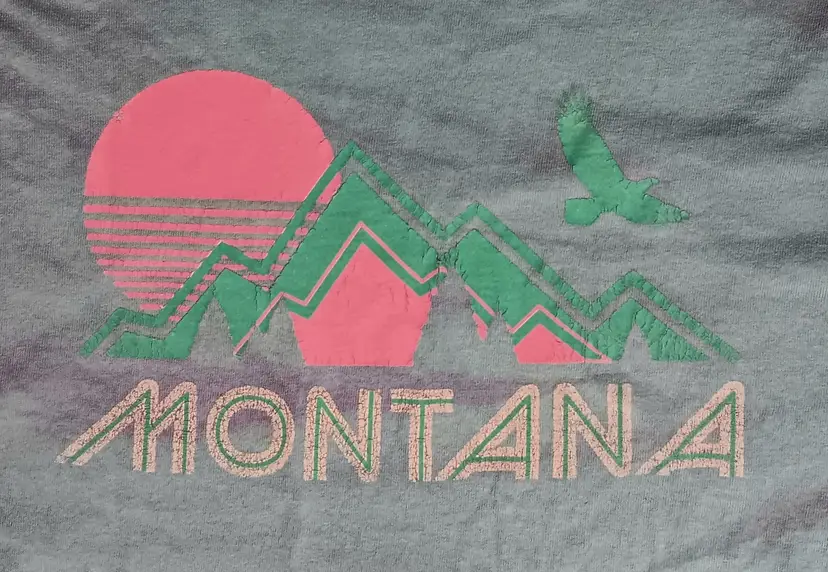 vintage Montana tie dye t-shirt distressed graphics blue souvenir