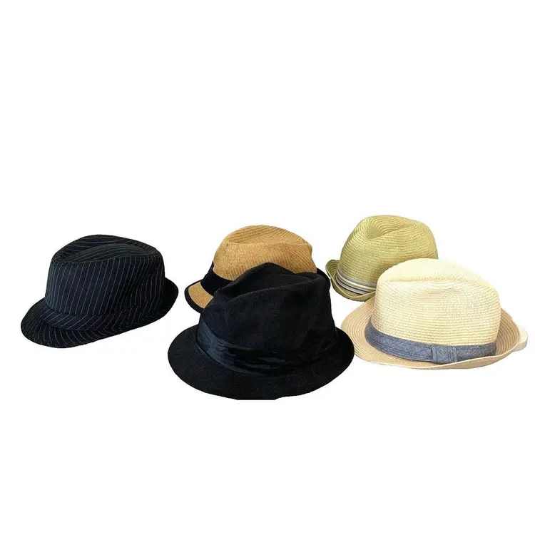 Lot of 5 Mens/Unisex Fedoras 4 Straw 1 Fabric Broner Cremieux Lids & Others VTG