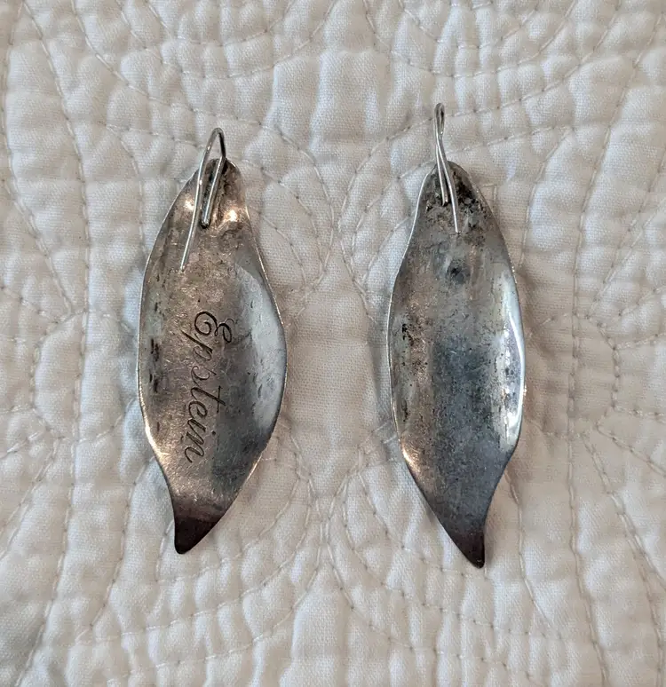 Vintage Sterling Silver Pierced Earrings in Elongated Leaf Design Signed by Artist