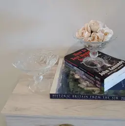 Vintage Princess House Crystal Footed Compote with Roses - set of 2