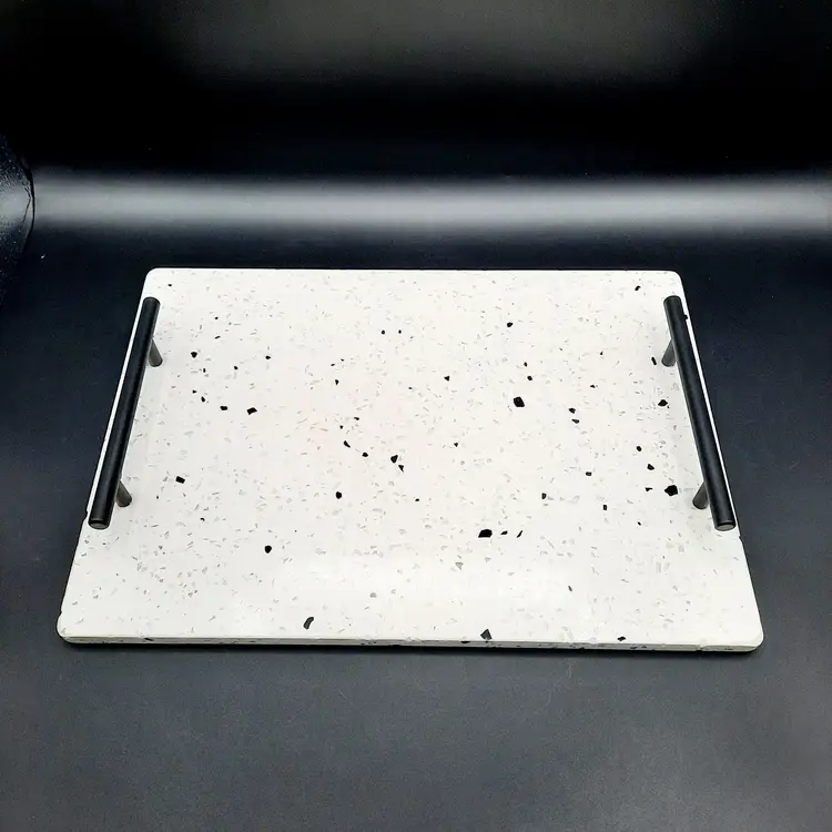 Terrazzo Black White Grey Tray Metal Handles Charcuterie Cheese Vanity Tray