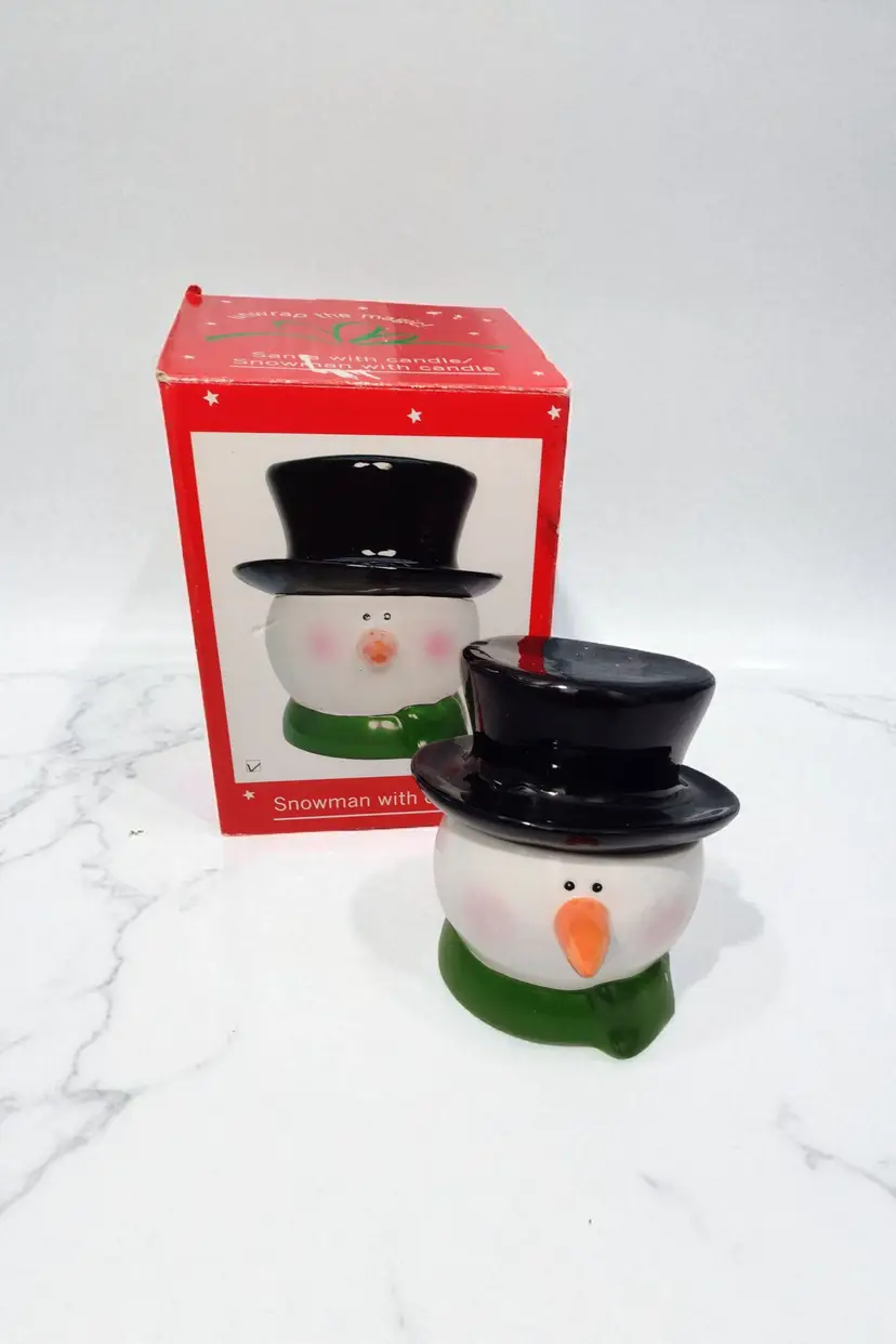 Vintage JCPenney Home Collection Ceramic Snowman Head with Candle in Box Holiday