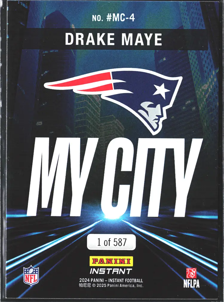 Drake Maye My City SP RC /587! New England Patriots Panini Instant Rookie Card