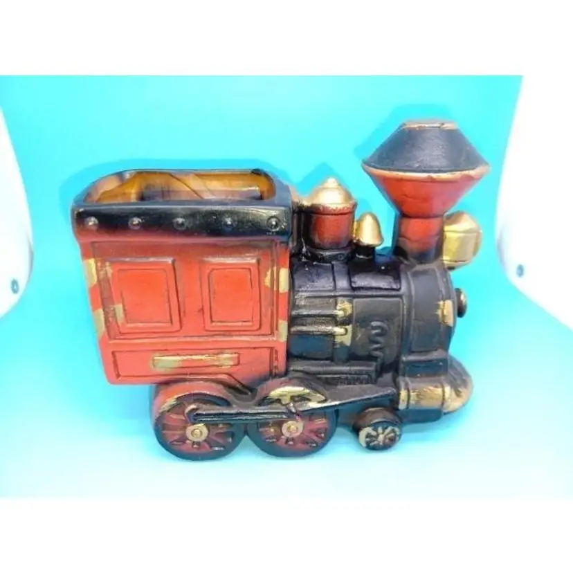 Vintage Ceramic Train Planter, red & black, 4 1/2"tall, 6 3/4"length, 3"wide