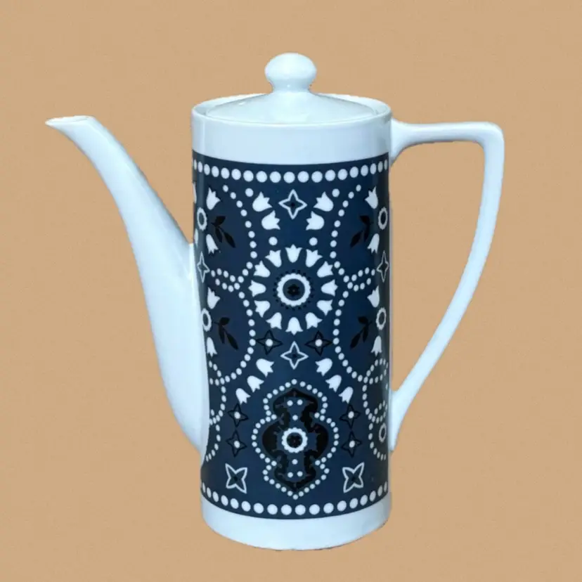Vintage Bandana Print Ceramic Coffee Pot Boho Southwestern Cottage Core