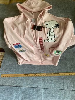 Peanuts Snoopy Woodstock Women's Full Zip Sweatshirt Hoodie X-Large Pink NEW