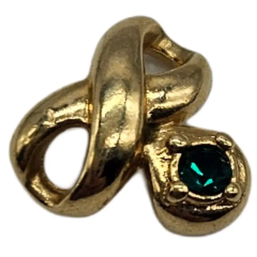 Vintage Gold Ribbon Pendant with Green Stone