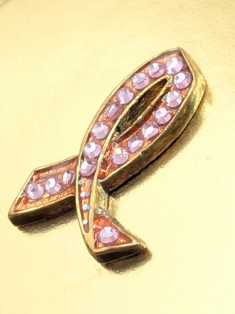 Vintage Estee Lauder Breast Cancer Pink Ribbon Jeweled Pin NOS