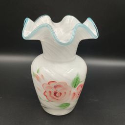 Vtg Fenton Optic Swirl Blue Crest Vase